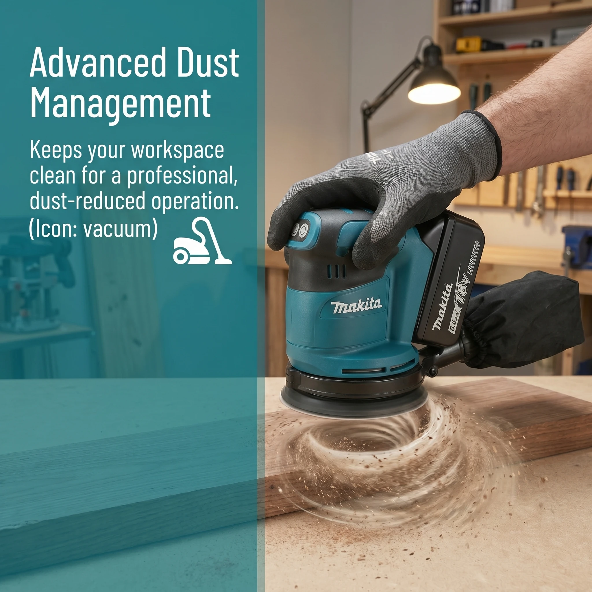 Makita DBO180Z 18V Cordless Random Orbital Sander  3 Speed 7000-11000 OPM with Dust Collection for DIY Workshop view 5