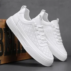 Men White Shoes Leather Casual Sneakers 2024 Trend Platform Shoes Comfortable Vulcanized Shoes for Men White Tenis Masculinos