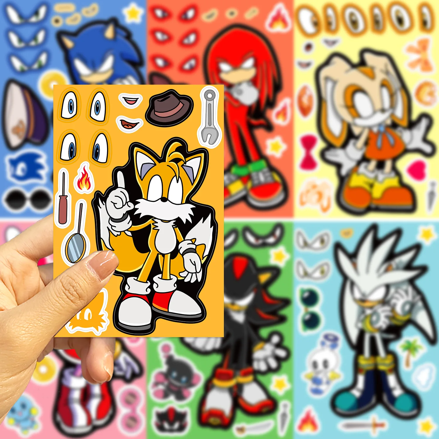 8pcs Sonic The Hedgehog Puzzle Stickers Anime Game Make A Face Book Stickers Cute DIY Sticker Laptop Toy Kids Gifts