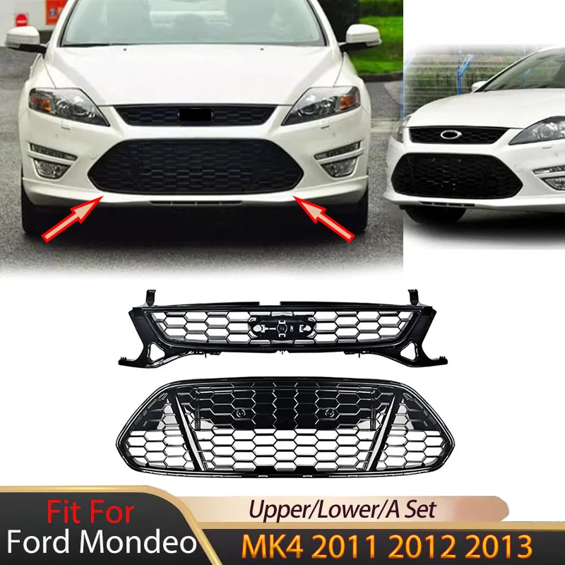 

For Ford Mondeo MK4 2011 2012 2013 Front Bumper Upper Lower Racing Grill Honeycomb Mesh Air Intake Radiator Grille Body Kits