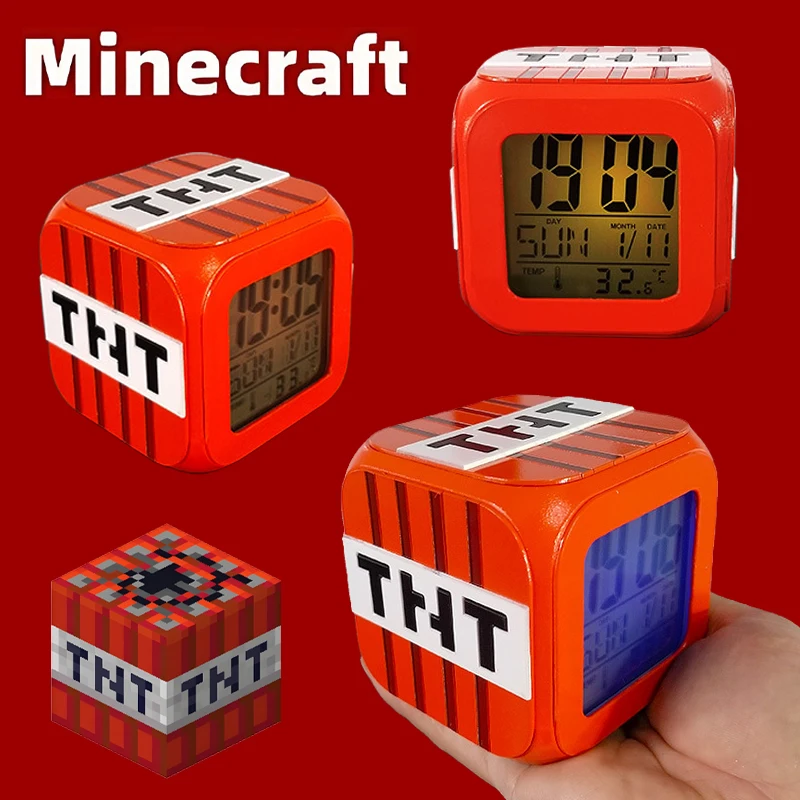 Minecraft TNT красочные светодиодные настольные часы цифровой будильник с повторным дисплеем времени ночник настольный USB-будильник домашний декор подарок для ребенка