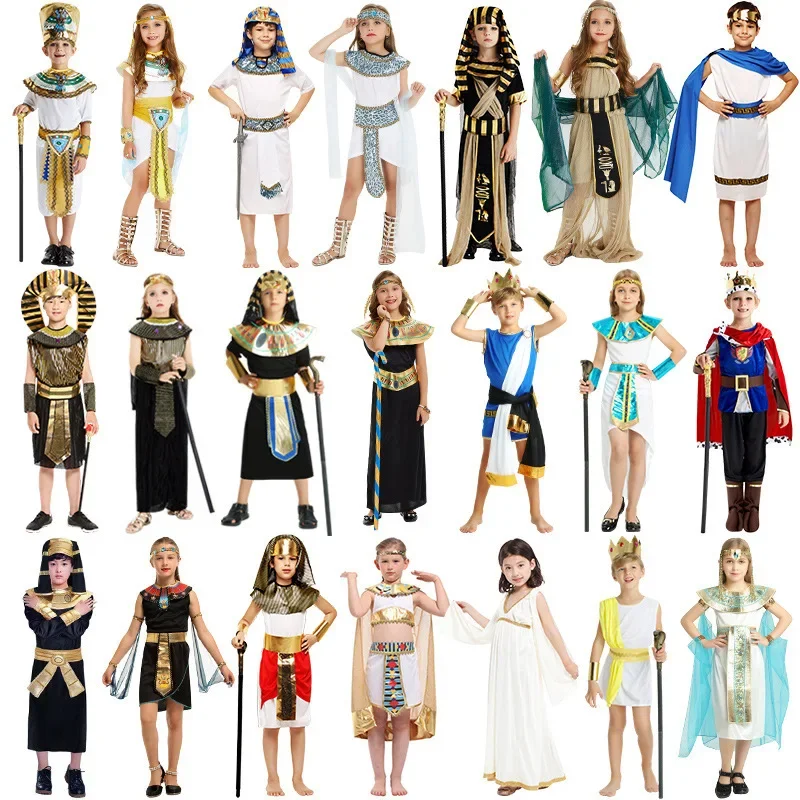 Halloween Costume Children's Boys Girls Egyptian Pharaoh Prince Dress Princess Roman Greek Warrior Clothing T-Shirt