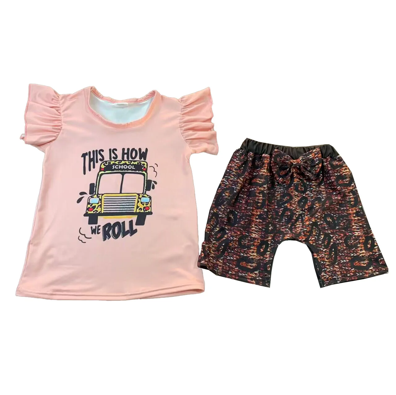 Children boutique learn pencil apple clothing pink girls back to school shorts outfit kids clothing