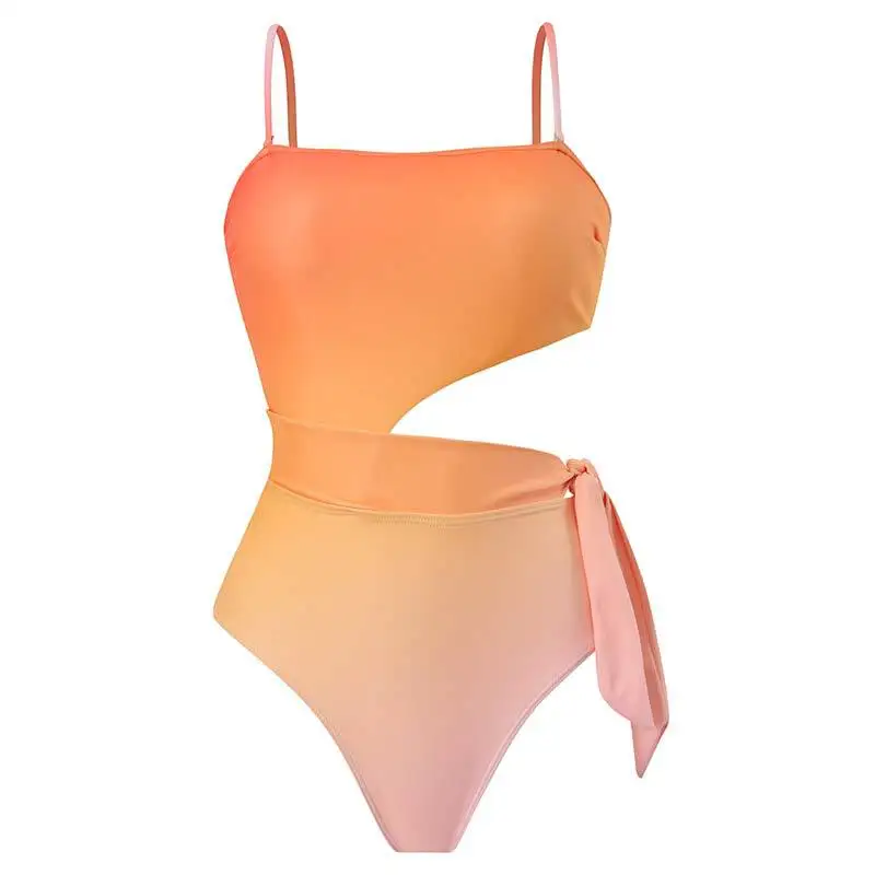 

2023 New Fashion Women Bikini Gradient Solid Color Swimsuit Backless Sexy One-Piece Strap Hot Spring Swimwear