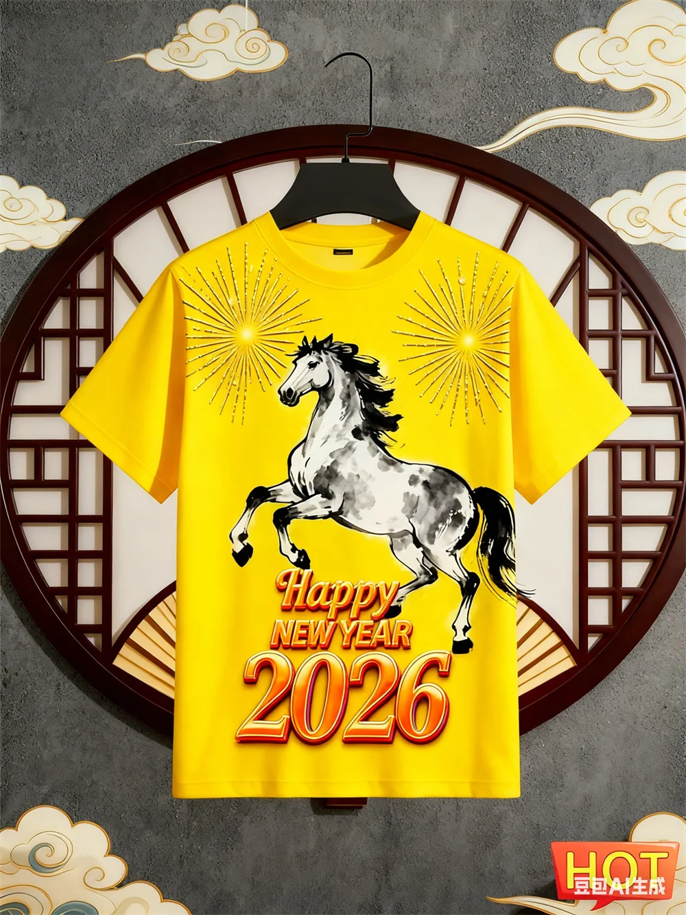 

Men's Women's 2026 Happy New Year's T-shirt Fashion Creative Horse Print Short Sleeve Tees Festival Party Casual Round Neck Tops