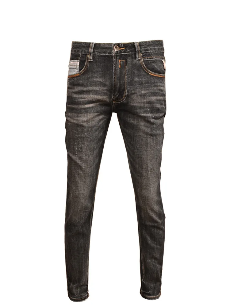 2024 New Spring Street Retro Black Jeans Men's Handsome Stretch Slim High-End Distressed Casual Trousers