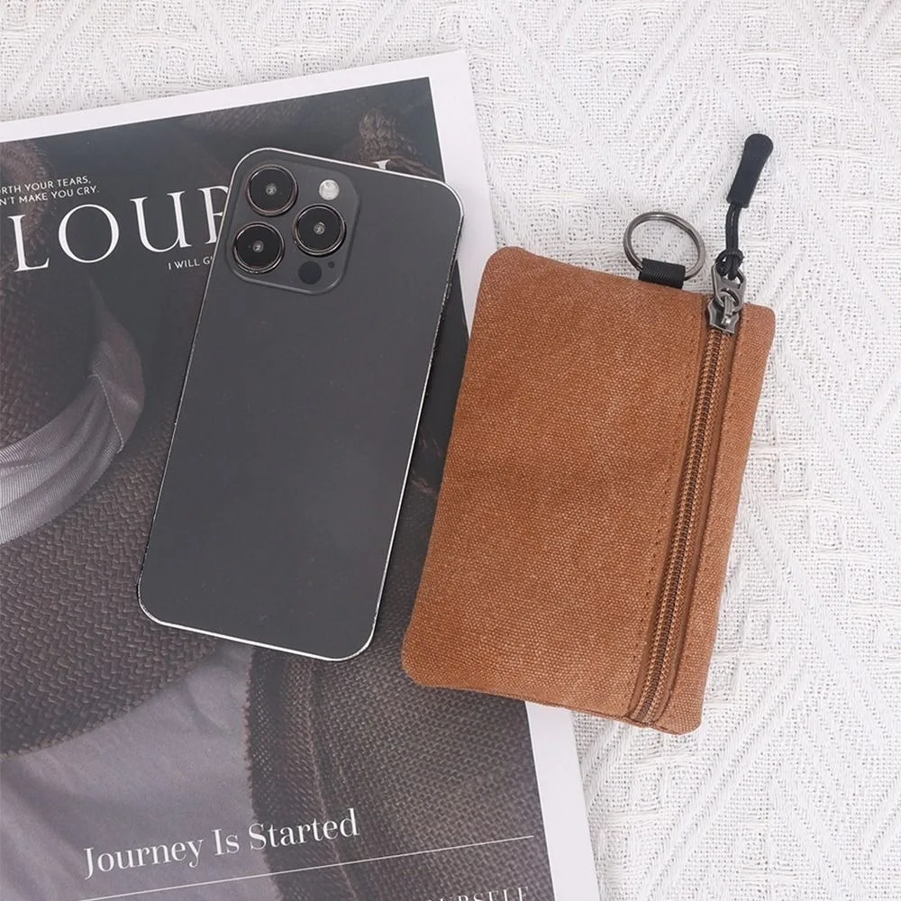 

Creative Hand-held Canvas Coin Purse with Key Ring Solid Color Mini Coin Pouch Retro Durable Pouch Bag Women