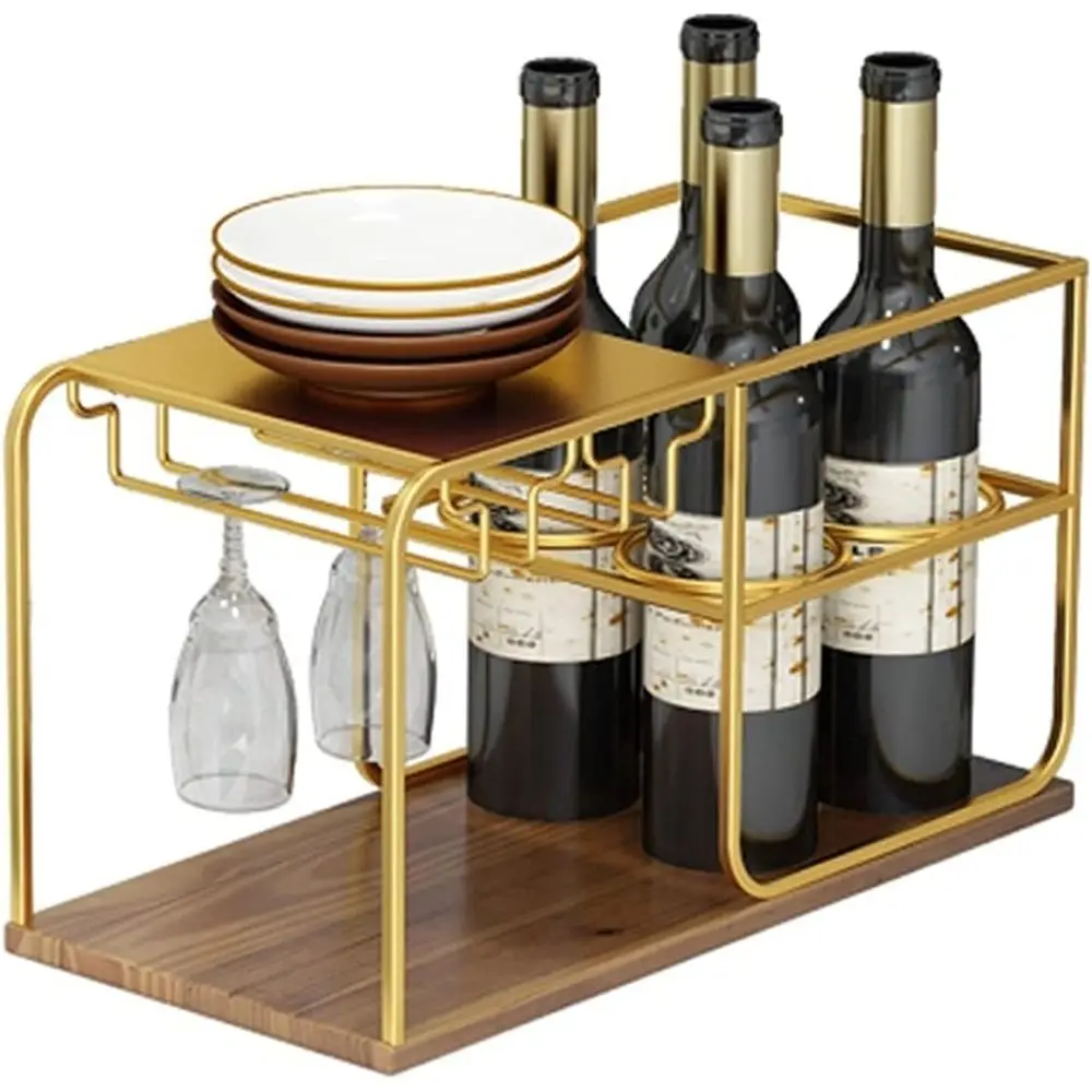 

Металлическая и деревянная подставка для 4 бутылок вина, настольная, для хранения на столешнице