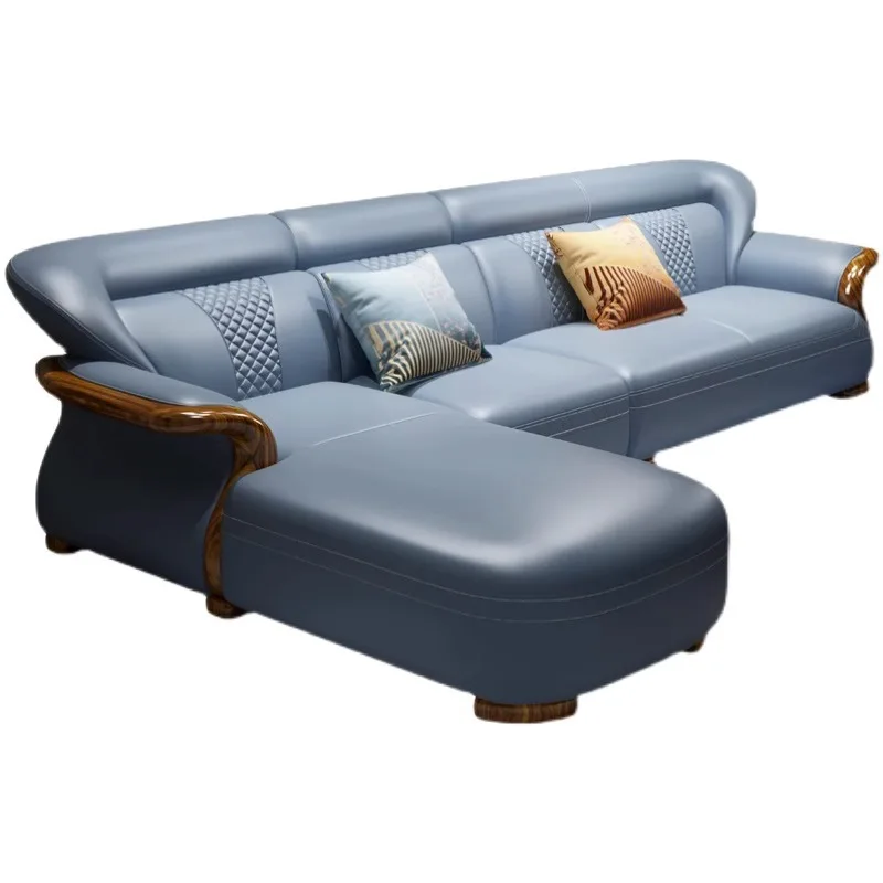 

Modern, Ebony, Leather, Sofa, Living Room, Corner, Combination, Simple, Luxury, Solid Wood