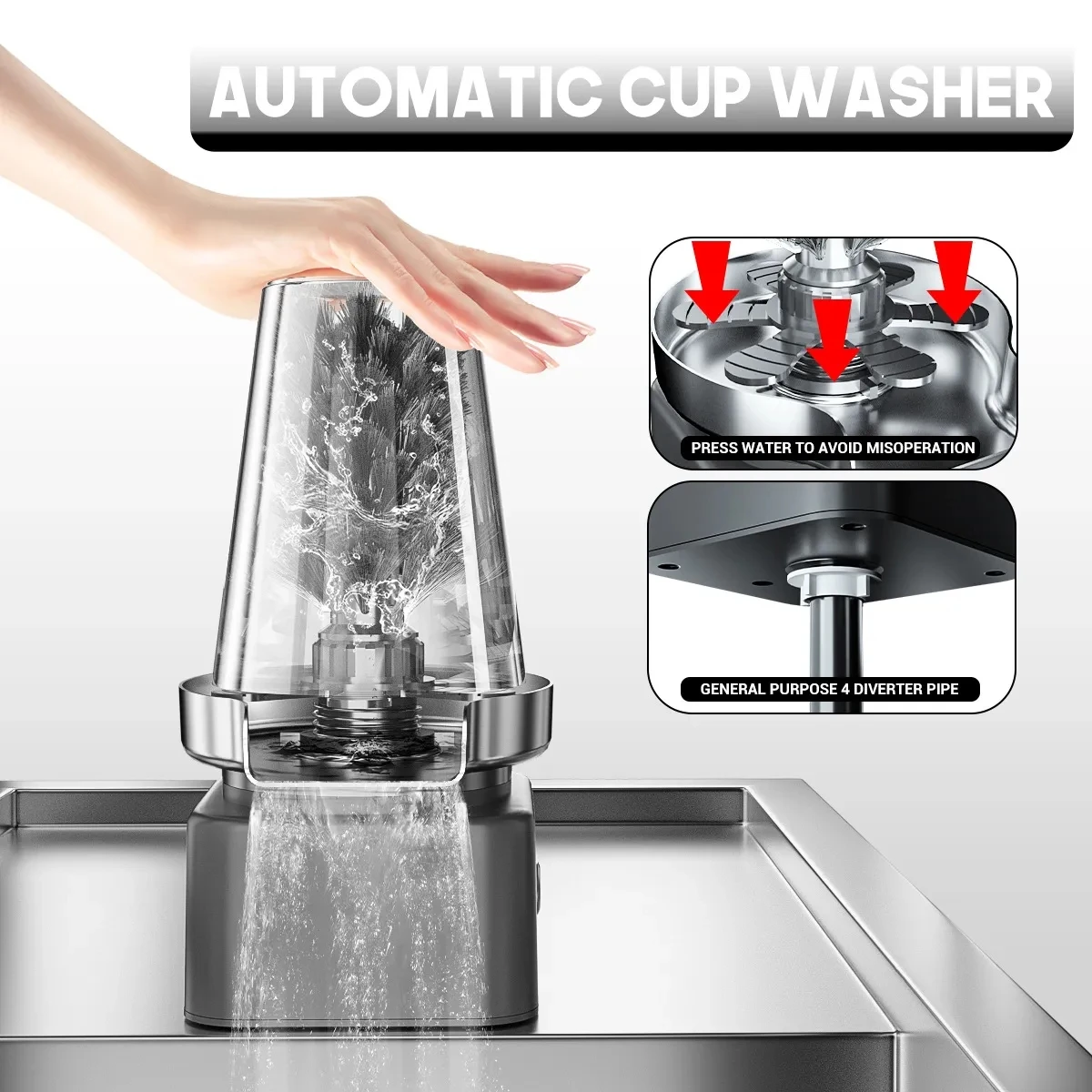 New Smart Automatic Glass Cup Washer High Pressure Kitchen Sink Rinser Bar  for Tea Cup Beer Milk Cleaning Tool