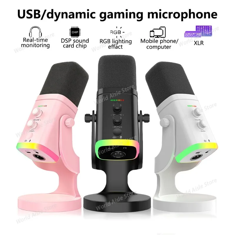 

Динамический RGB-микрофон, настольный микрофон с шумоподавлением, USB-трансляция игр, конденсаторный микрофон с голосовым якорем для ноутбука