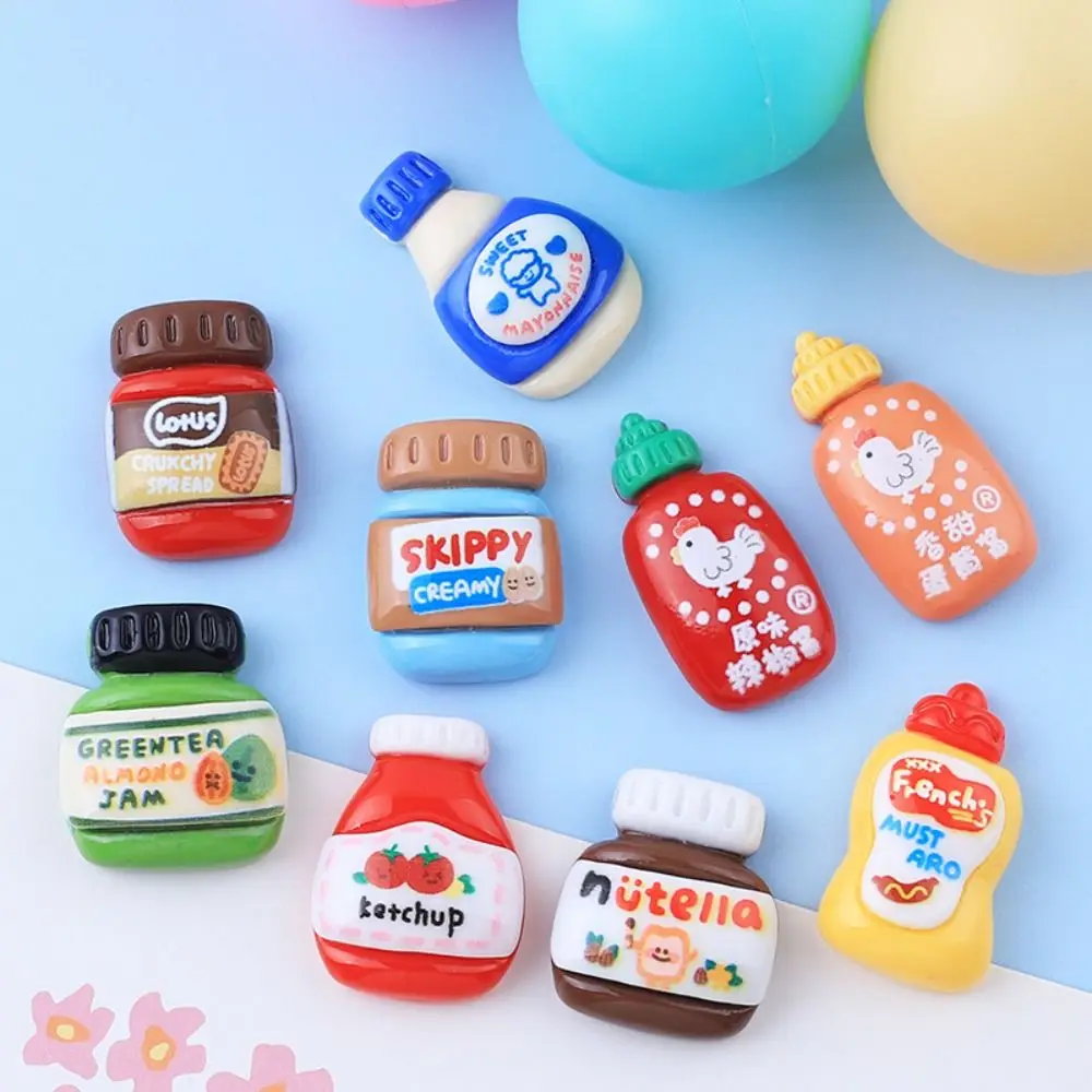 9Pcs/set Mini Drink Bottle Fridge Accessories Resin Drink Bottle Seasoning Bottle Miniatures Cute Glossy DIY Food Toy Home Decor