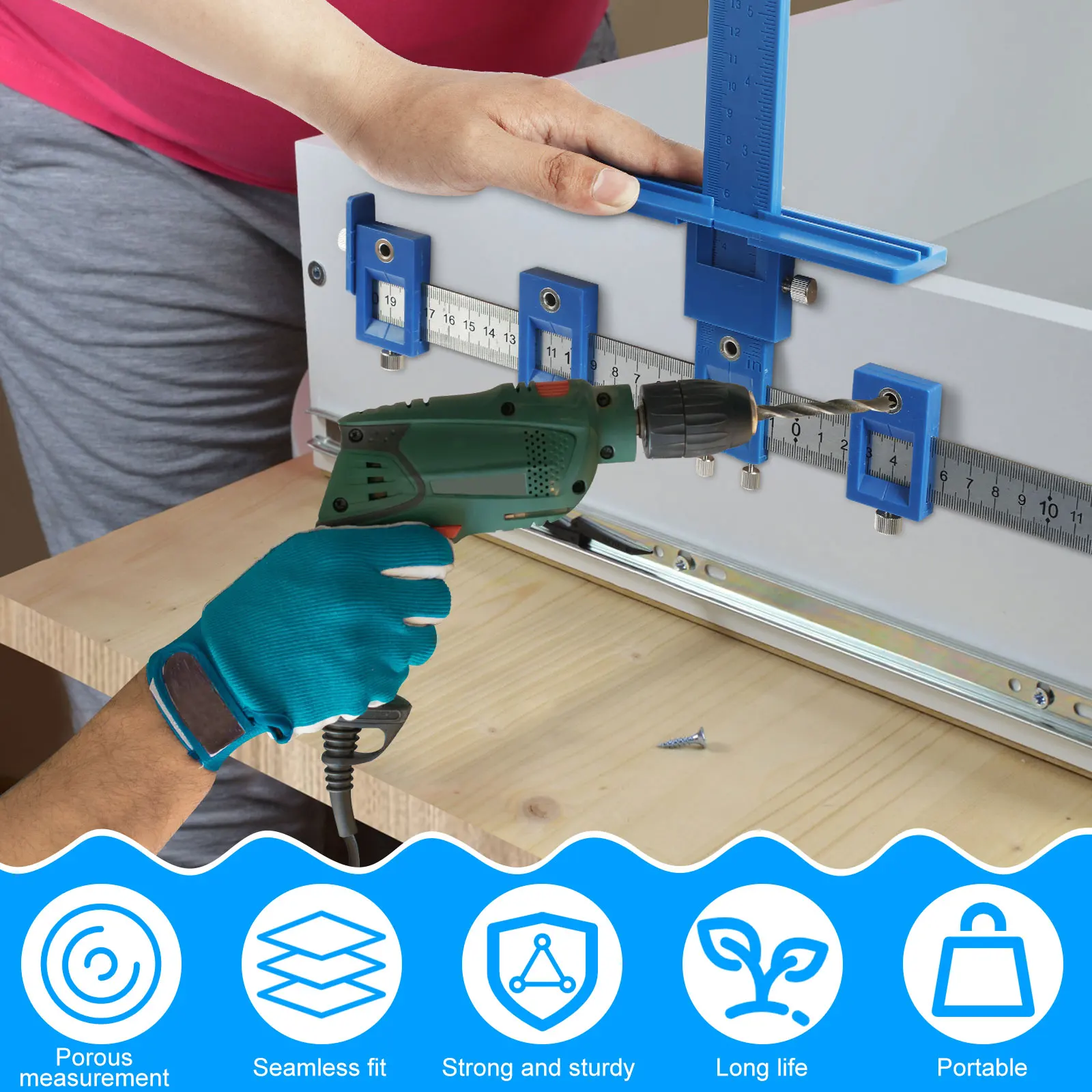 High Precision Drill Punch Locator Drilling Dowelling Hole Saw Adjustable Woodworking Drilling Hole Auxiliary Installation Tool