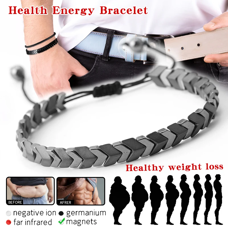 

Fashion Hematite Bracelet Energy Fitness Health Care Weight Loss Black Stone Bracelet Slimming Men's Bracelet