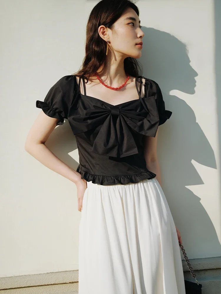 DUSHU French Style Romantic Summer Short-Sleeved Women Shirt 2024 New Unique Design Versatile Casual Tops 24DS82656