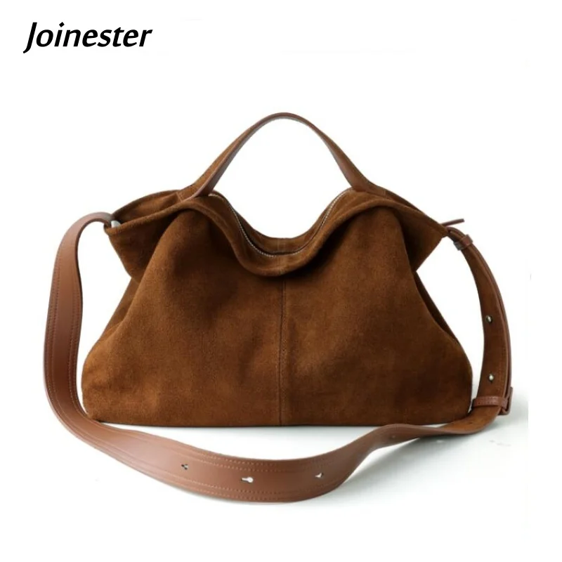 

Fashion Suede Cowhide Tote Bag for Ladies Large Capacity Genuine Leather Leisure Handbag Women Travel Commuting Shoulder Bags