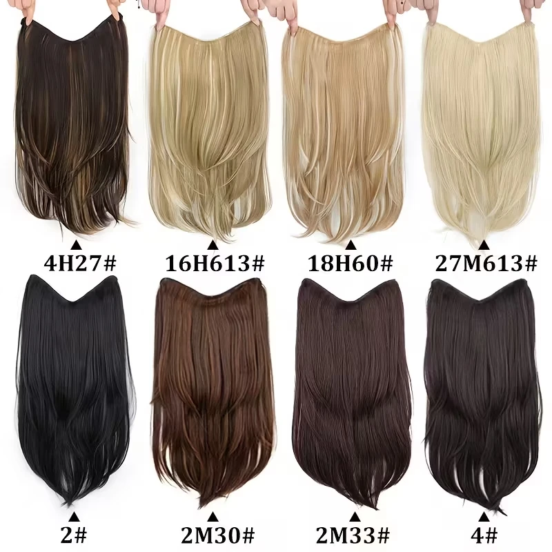 Extensión de cabello sintética de 22 pulgadas en V, capas largas y lisas, invisible, aumenta volumen, estilo perezoso de moda 3
