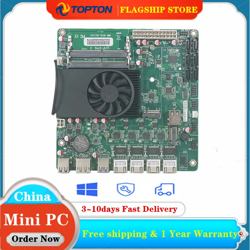 4*LAN Industrial Motherboard N5105 NAS Mini ITX 17x17CM Soft Routing Intel i225-V B3 2.5Gbps 2*M.2 NVMe 6*SATA3.0 HDMI2.0 DP