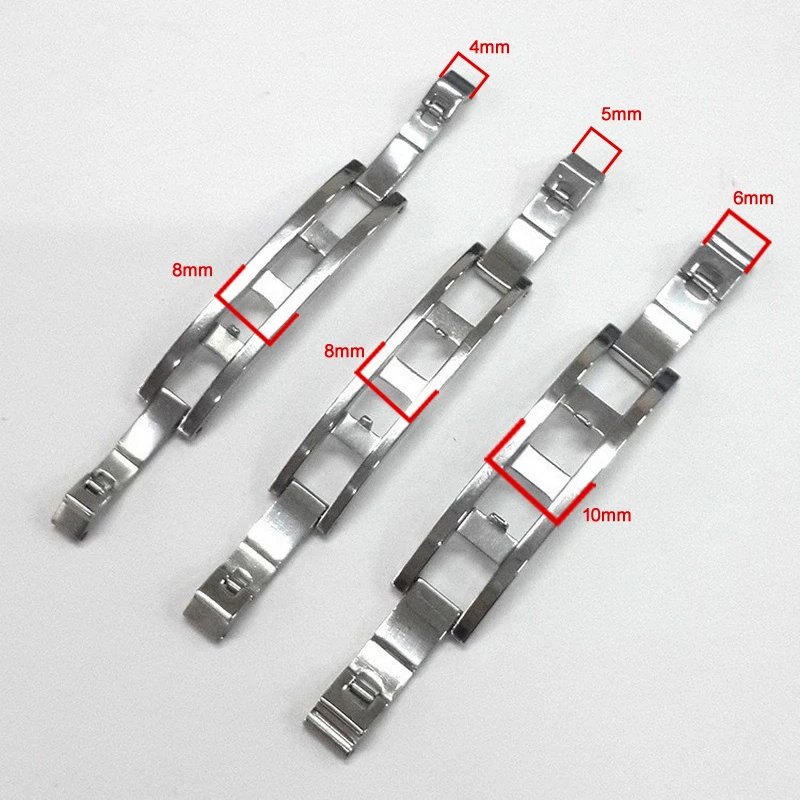 Stainless Steel Watch Band Deployment Clasp  4x8mm 5x8mm 6x10mm Watchband Strap Silver Metal Buckle Butterfly Button Accessories