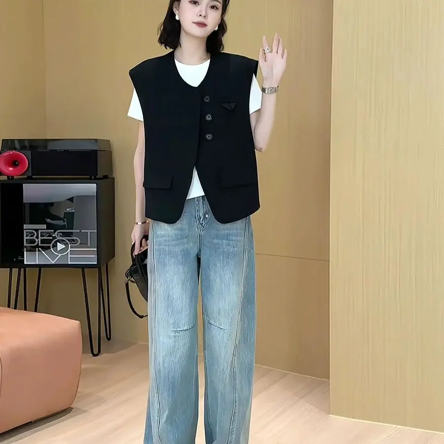 Women's suit vest 2024 spring/summer new Korean casual fashion three button women's top