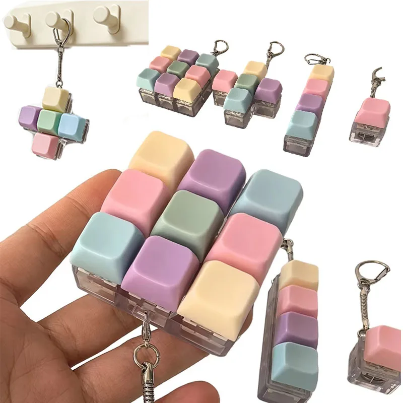 1/4/5/9 Button Mechanical Keyboard Fidget Toys Clicker Antistress Keycap Keyboard Fidget Keychain For Gifts Stress Relief Toys