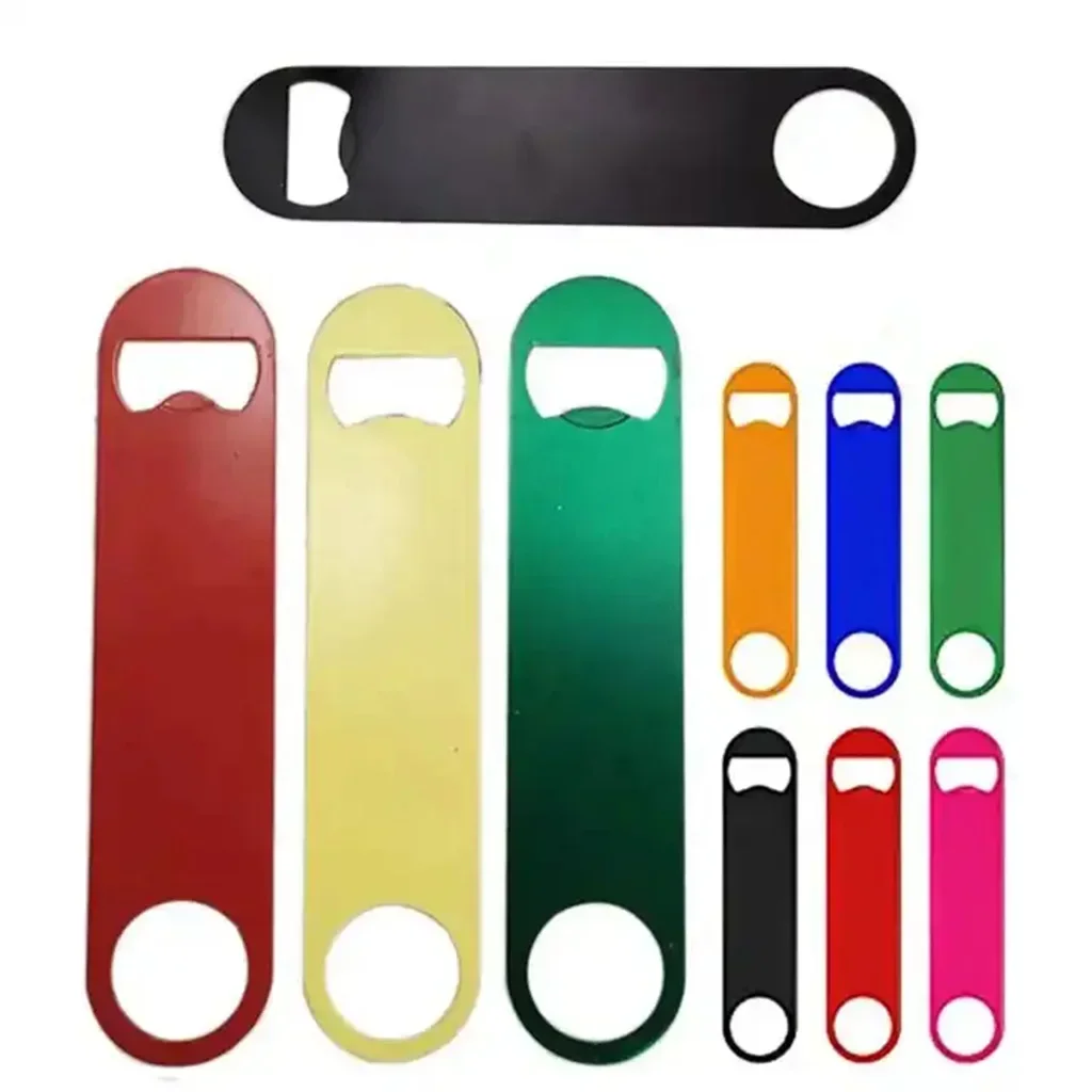 Wholesale stainless steel black red blue yellow bar speed blade flat metal custom sublimation blank beer can wine bottle opener