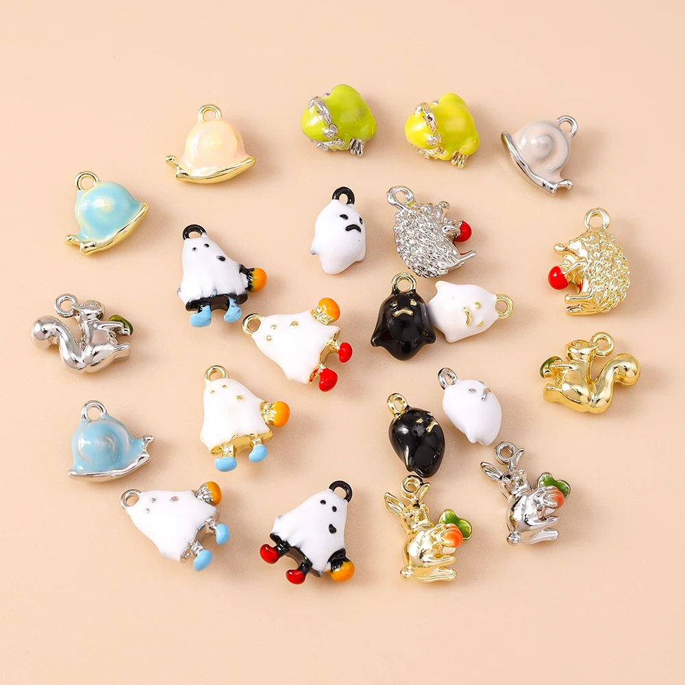 Leslie 5 Stück süße Mini-Tier-Anhänger Igel Frosch Vogel Schnecke Kaninchen Charm-Perlen für Sterling Silber Armband Schmuckherstellung DIY – Detail 3