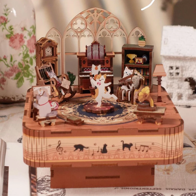 Ausverkauf DIY Magic Castle Spieluhr Holzmodellbausätze Zusammengebaute 3D-Puzzles können für Freunde Geburtstagsgeschenke bewegen