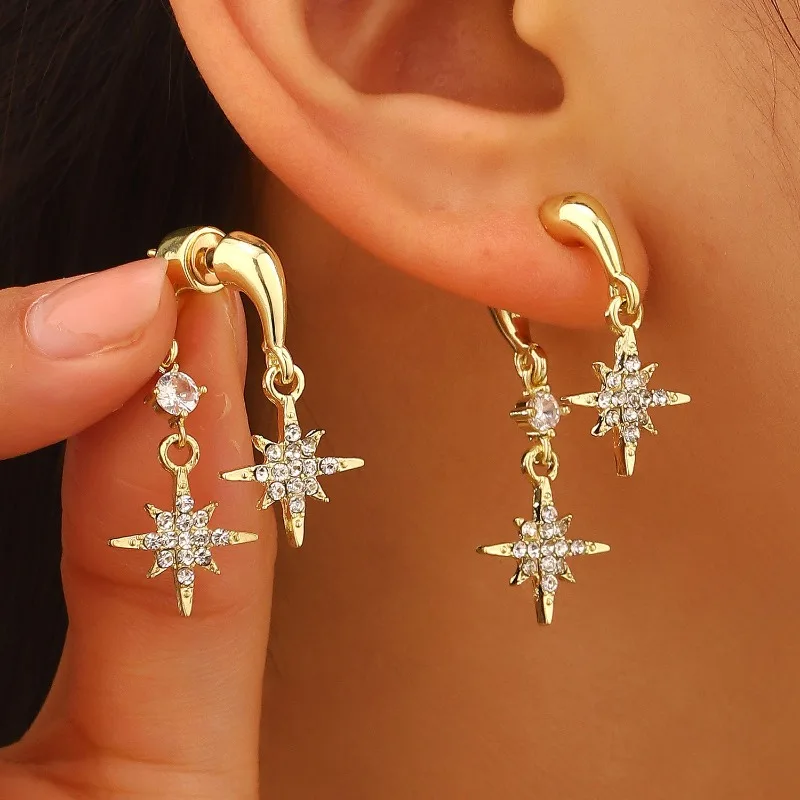 2-Way Wear Light Luxury Sweet Micro-Paved Star Stud Earrings, Niche Minimalist Exquisite Fashion High-End Women Jewelry