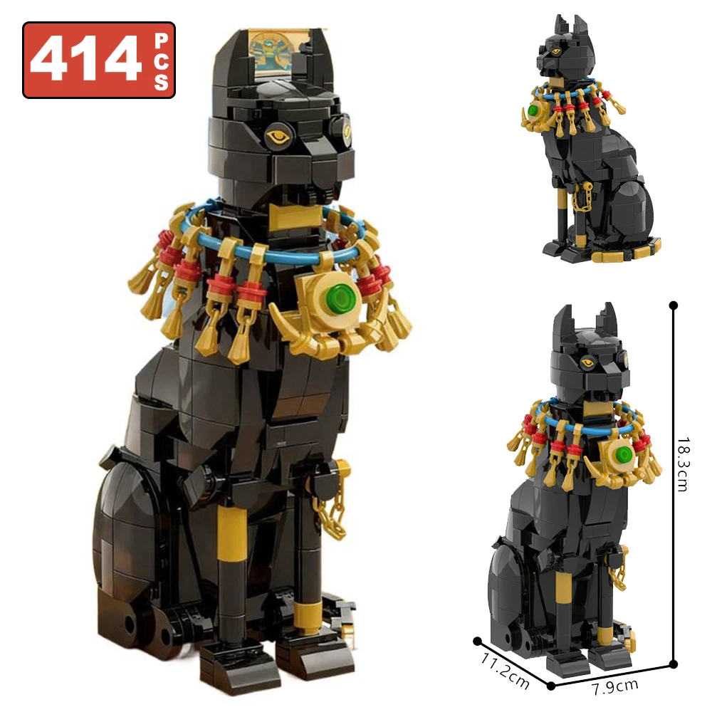 

414PCS Moc Ancient Egyptian Black Cat Building Blocks City Exotic Flair Home Decoration Bricks Toys Children Festival DIY Gifts