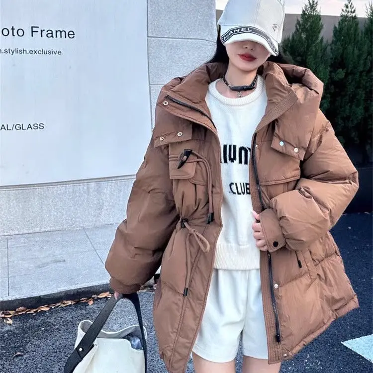 Otoño e Invierno nueva chaqueta de plumón para mujer a prueba de viento con capucha cálida plumón de pato blanco chaqueta Retro con cordones