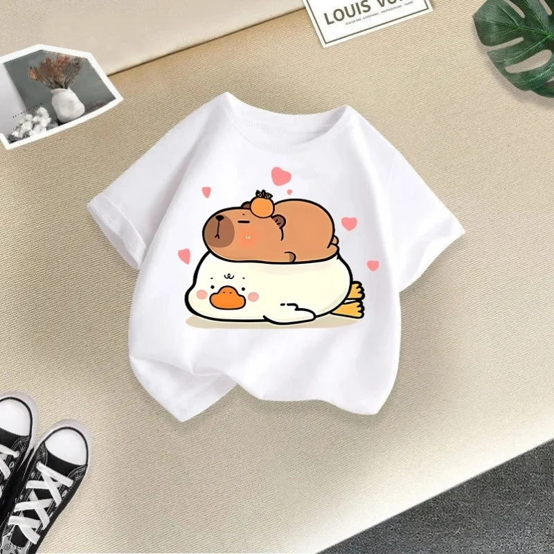2026 Summer New Kapibala Children's Clothing Girls' Short Sleeved Girls' Cute Tshirt Fashion Printed Funn Children's Top Trend