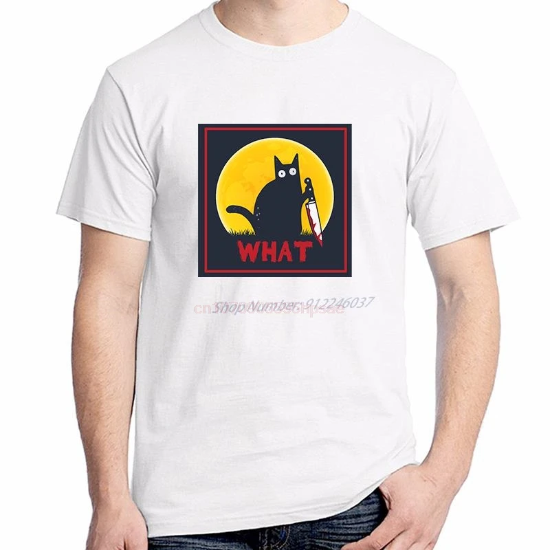 

Новые хлопковые рубашки и футболки Murderous Cat с ножом, забавные футболки с рисунком на Хэллоуин, футболки с короткими рукавами, мужская одежда