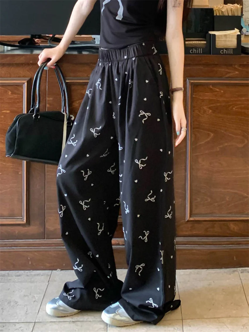 

Alien Kitty Casual Printed Pants Loose Women Casual Straight Summer Wide Leg All Match High Waist New Slim Daily Comfortable