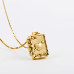 Gold Plated Stainless Steel Photo Frame Clamp Openable Love Heart Pendant Neckalce for Women Box Chain Necklaces Birthday Gift