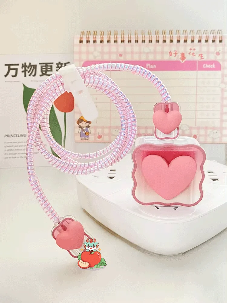 Zestaw do nawijania kabli do iPhone'a 14 13 Pro Max 18W 20W 3D Cartoon Love Heart Data Cable Management Cord Winder Kit