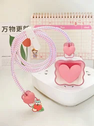 Charger Protector Cable Organiser for iPhone 14 13 Pro Max 18W 20W 3D Cartoon Love Heart Data Cable Management Cord Winder Kit C