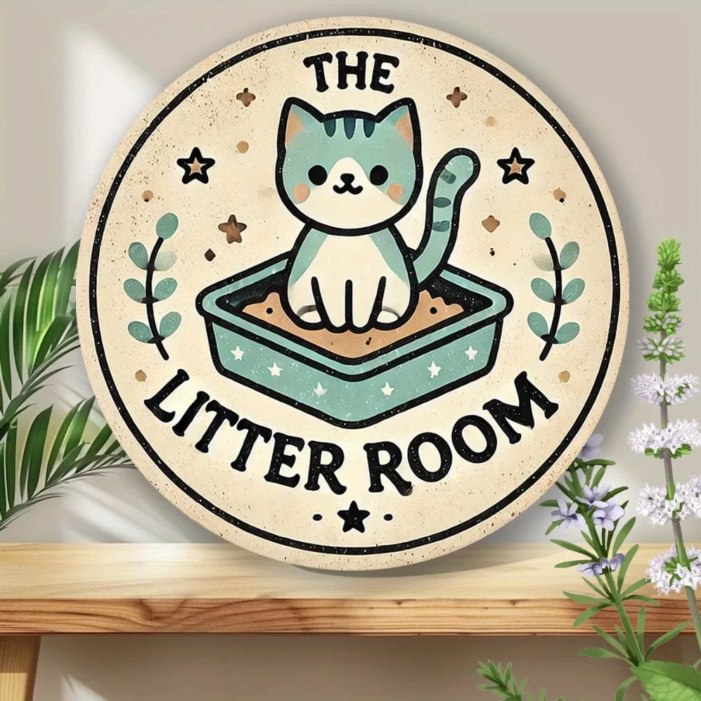 1pc Adorable Cat-Themed Round Aluminum Sign – 