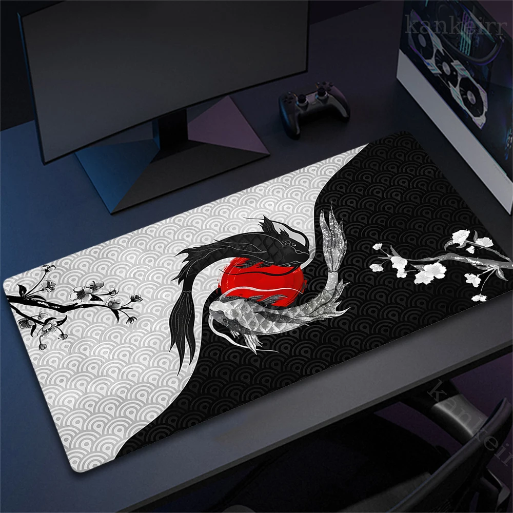 Fish XXL Lock Edge Mousepad Koi Taichi Neutral Large Gaming Desk Mat Keyboard Mats Mouse Mat Beast Desk Pad For Gift Mouse Pad