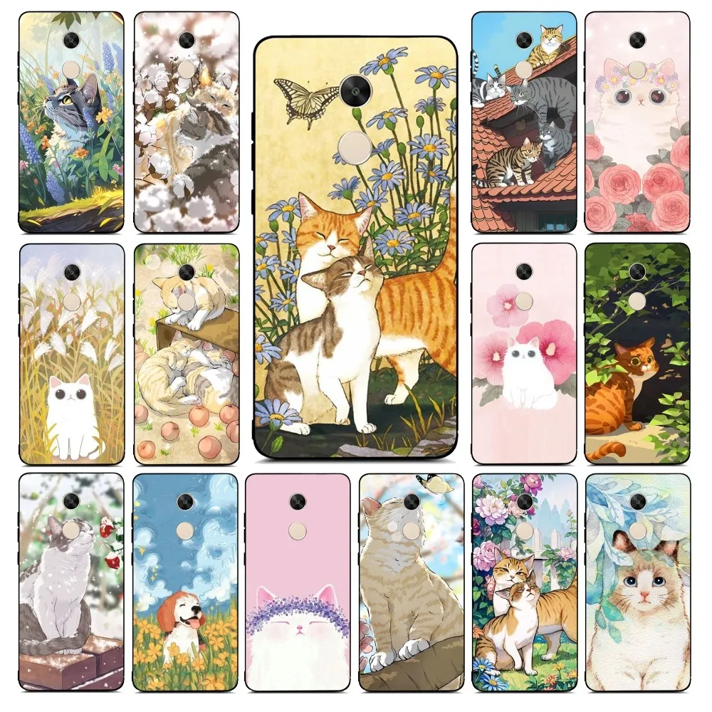 Flower CAT Phone Case For Redmi Note 4 X 5 A 6 7 8 Pro T 9 Pro 9S 10 Pro 11 Pro 11S 11Epro PocoM3pro