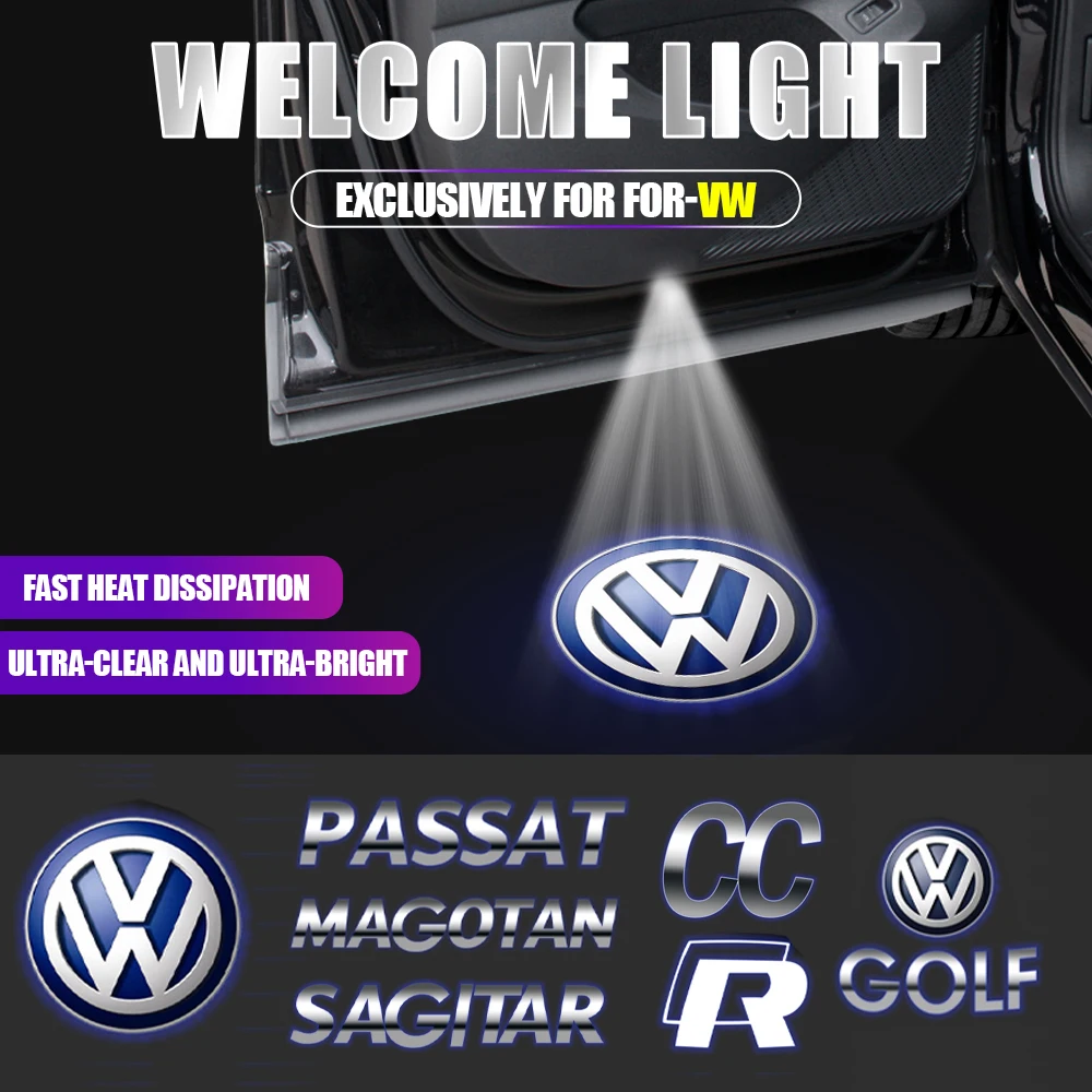 Car Door Laser Projector LED HD Wireless Welcome Lamp For Volkswagen Golf R Rline Tiguan Touareg Polo GTI CC Passat R36 Scirocco