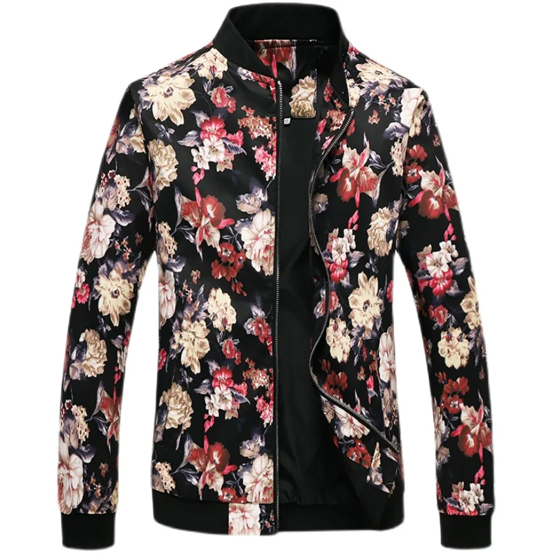 2022 Autumn New Floral Jackets Cardigan Zipper Coats Fashion Bomber Jacket Men's Long Sleeve Printed Slim Fit Windbreaker Coats