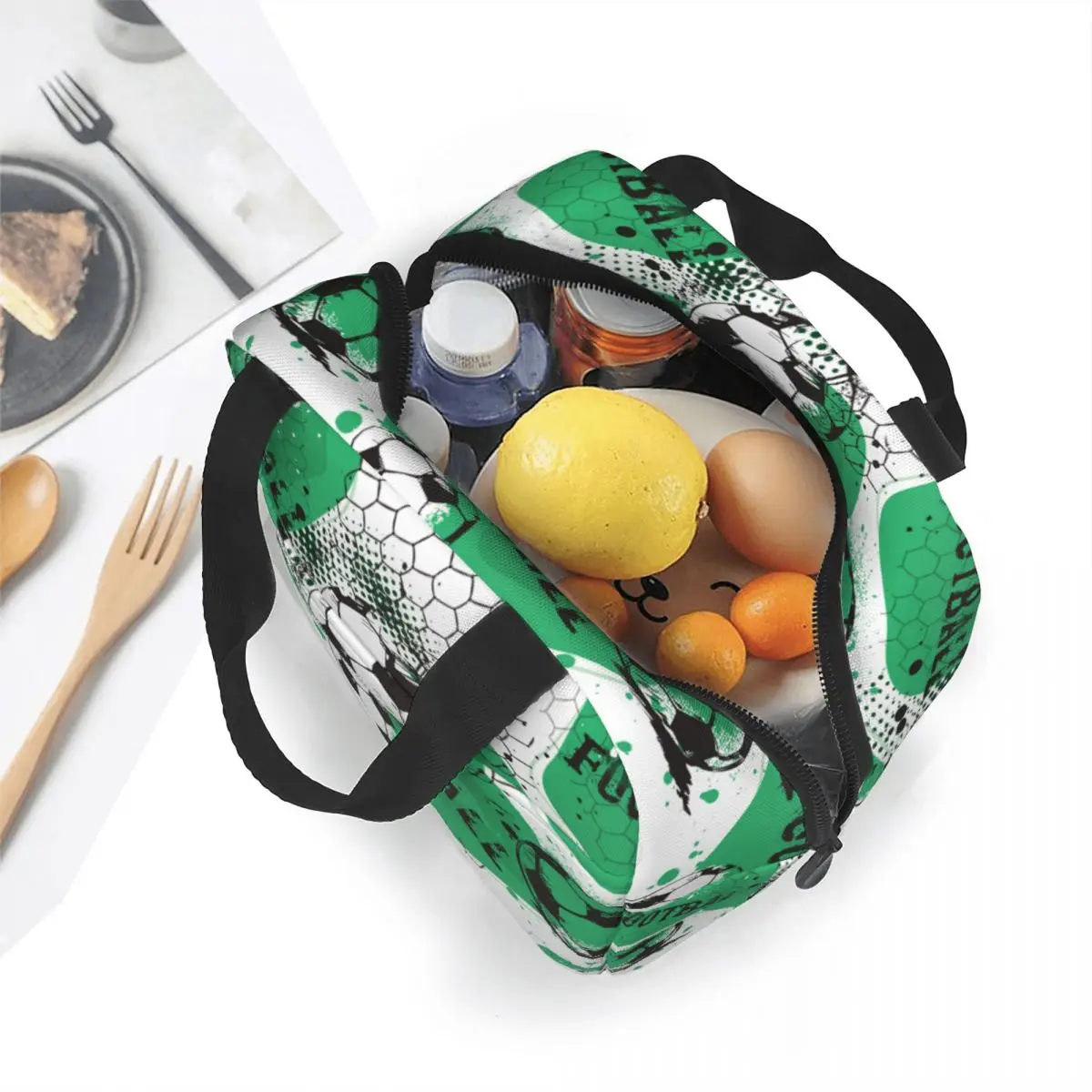 Soccer Insulated Lunch Bags Portable Football Balls Sports Lunch Container Cooler Bag Tote Lunch Box School Picnic Men Women