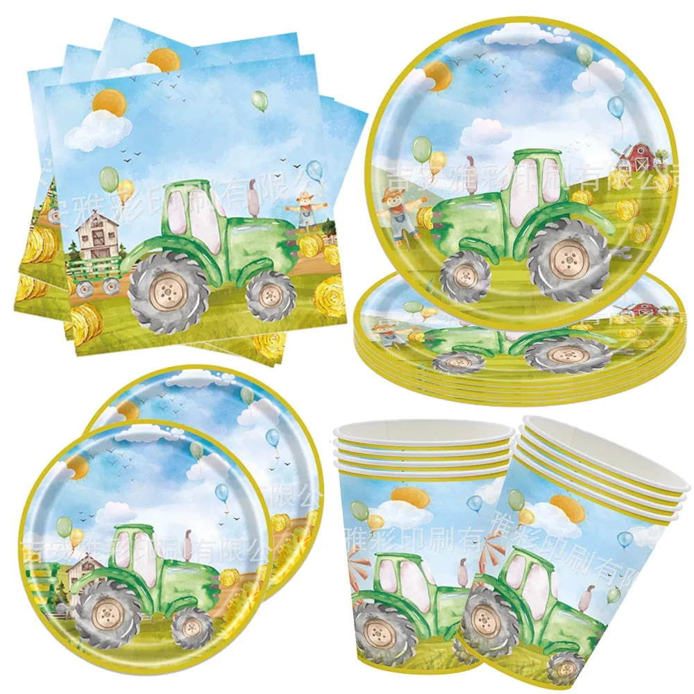 Farm Tractor Party Plates Napkin Cups Disposable Tableware Truck Vehicle 1th 2th Birthday Decoration Baby Shower Party Supplies