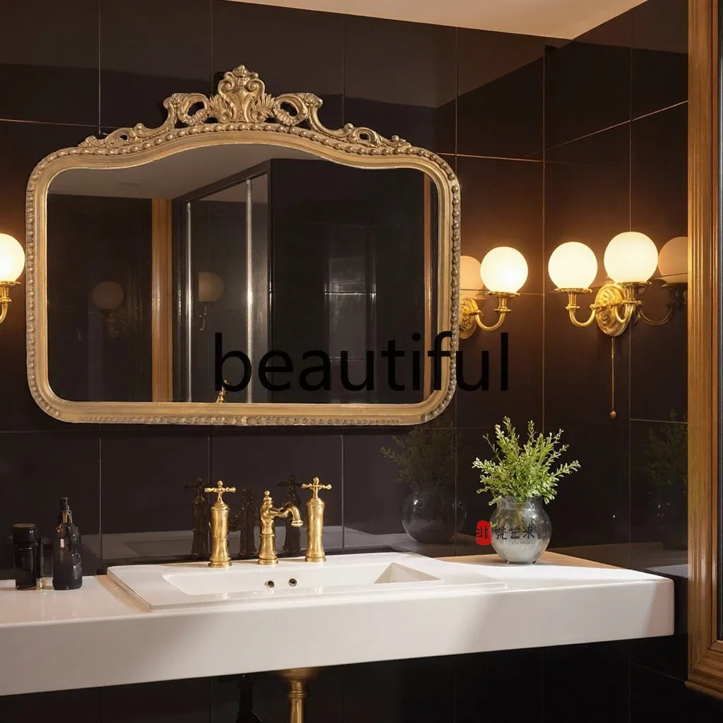 

French retro bathroom bathroom mirror European home fireplace decorative mirror bedroom light luxury
