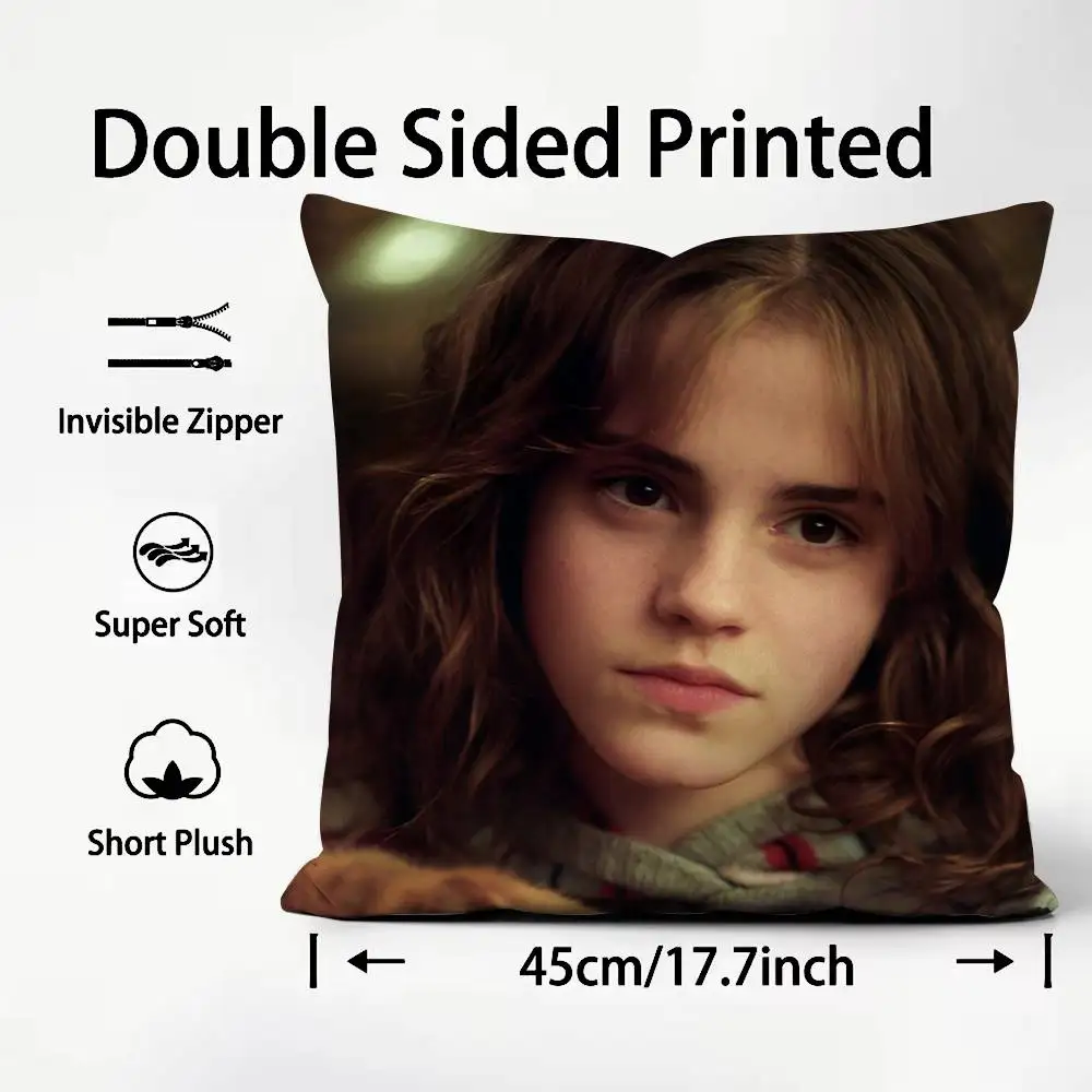 الممثل الساخن E-Emma Watson كيس وسادة الراحة أريكة سرير حريري أنيق غير مرئية سستة مخصص غطاء الوسادة الزخرفية #4