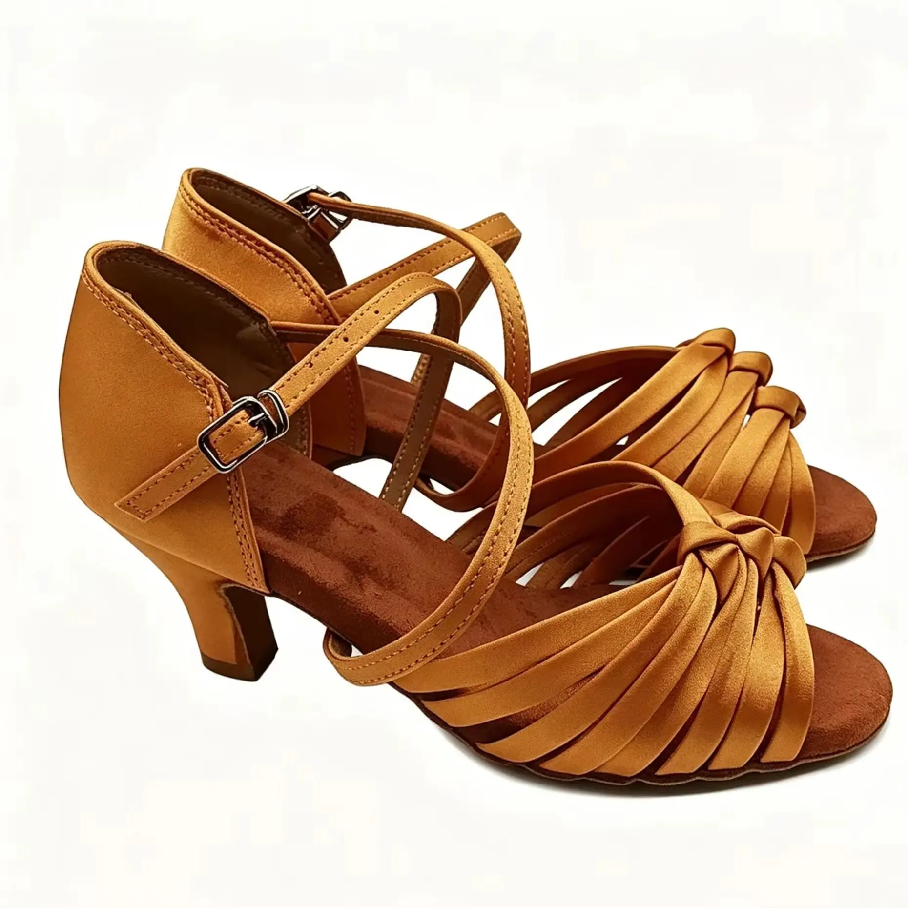 Evkoodance Latin Salsa Tango Dance Shoes Ladies 7cm Heel Height Professional Tan Satin Shoes Customized  Women Evkoo-045 Shoes