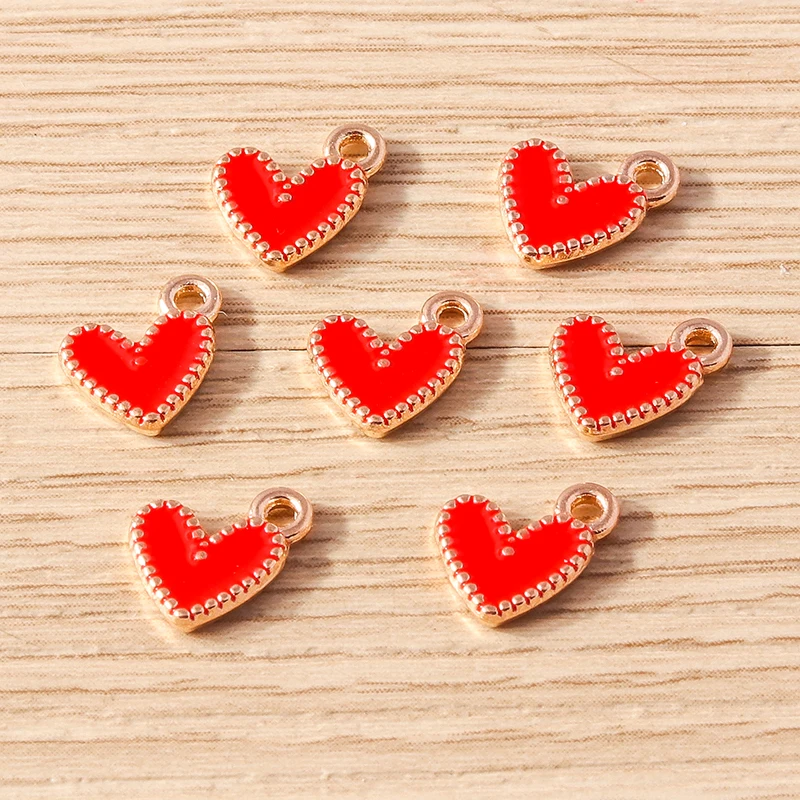 30 stücke 9x9mm süße kleine Emaille Liebe Herz Charms Anhänger für Schmuck machen Tropfen Ohrringe Halsketten Armband DIY Bastel bedarf – Detail 5