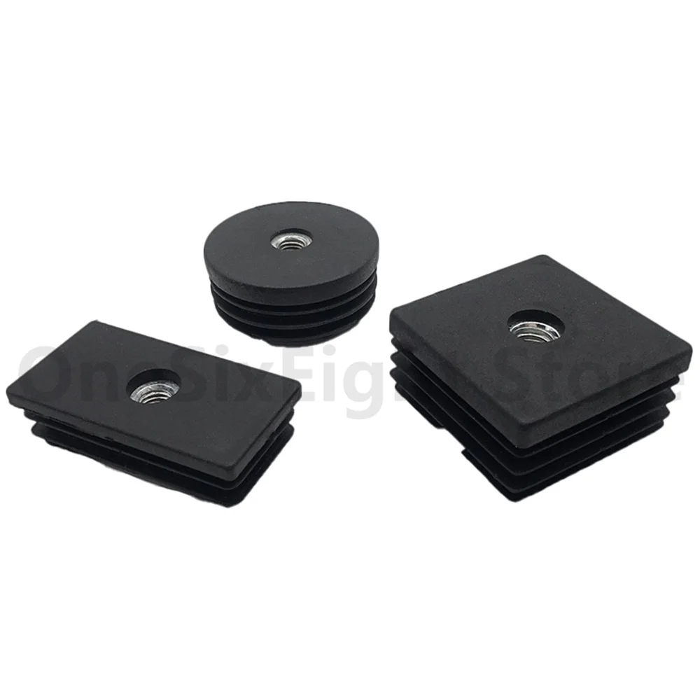 Pies de mesa ajustables y juegos de insertos de tubo roscado para tubos cuadrados, negro