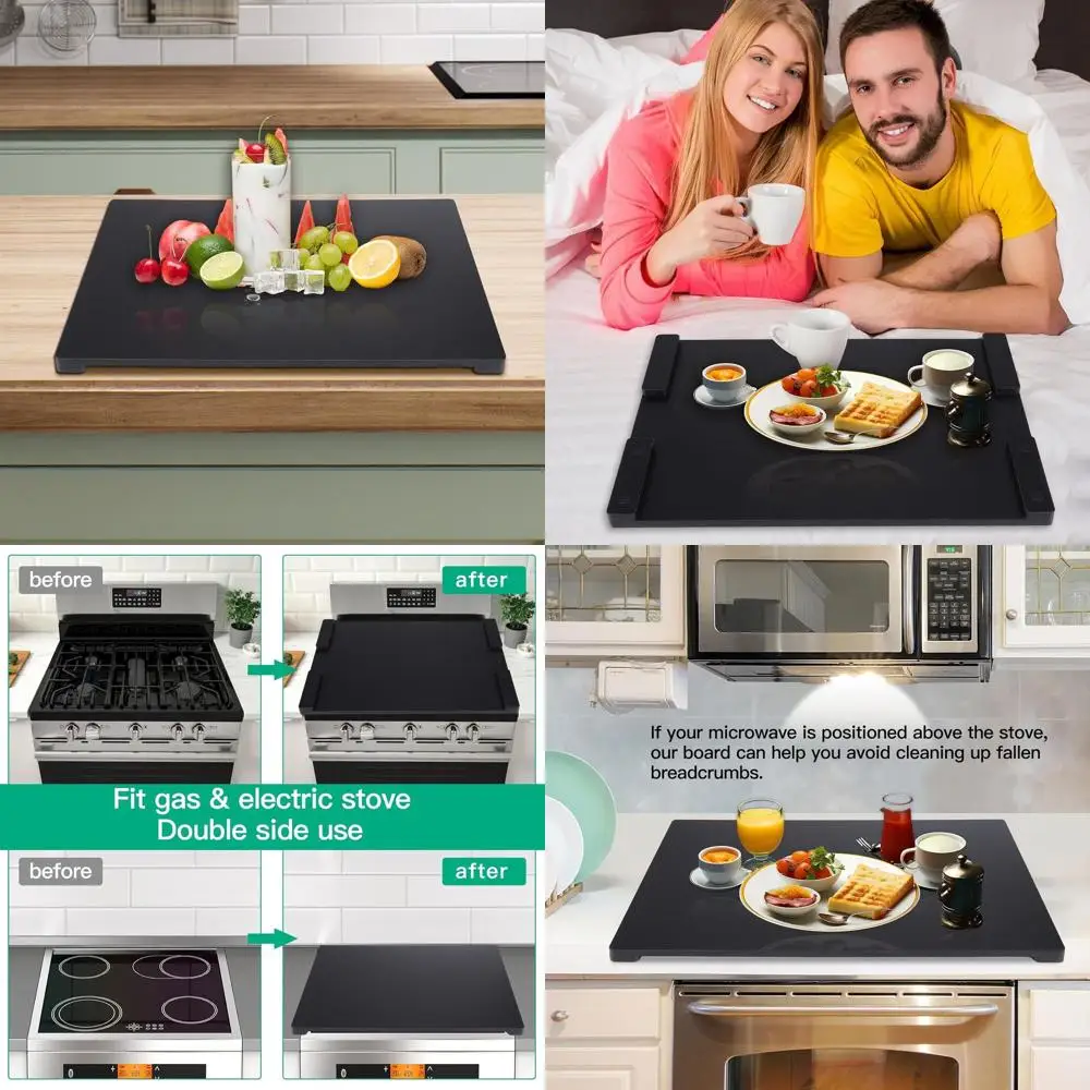 

Decorative Wood Stove Cover for Kitchen - Electric Stove & Sink Protector, Serving Tray, Black (29.92x22.05)